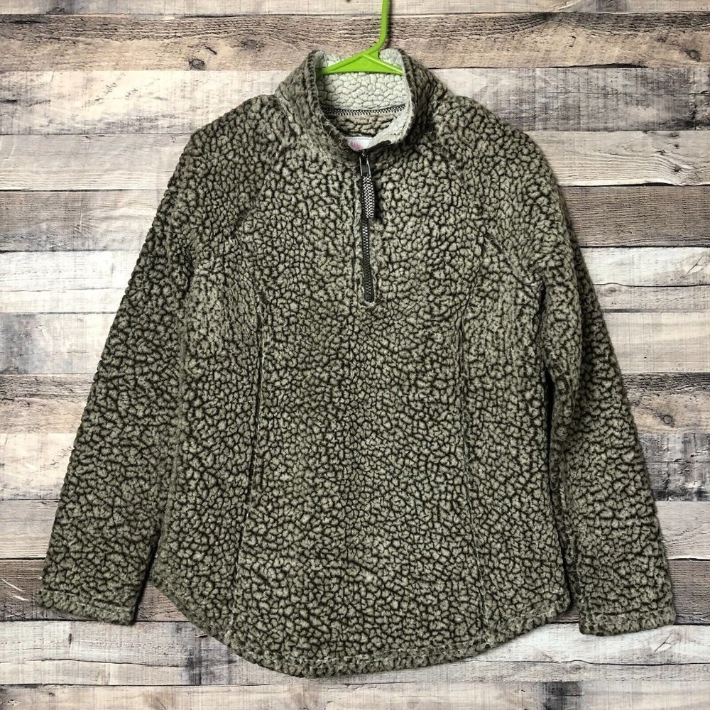 Cozy Sherpa Womens Small Pullover 1/4 zip Long sleeve Brown/White